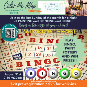 Age 21+ Sips and Ceramics - Different theme each  month