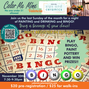 Age 21+ Sips and Ceramics - Different theme each  month