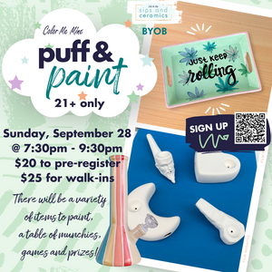 Age 21+ Sips and Ceramics - Different theme each  month